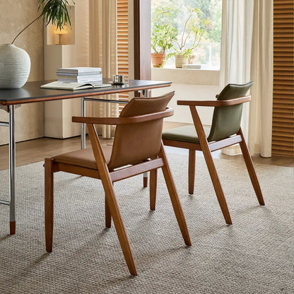 Fauteuil en chêne et similicuir style Mid-Century