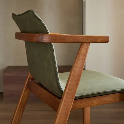 Fauteuil en chêne et similicuir style Mid-Century