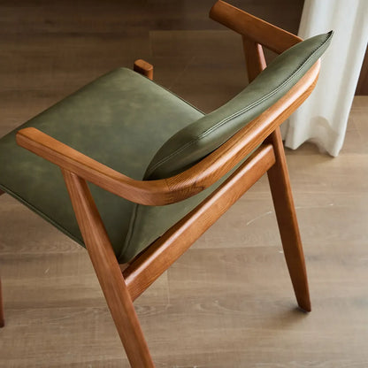 Fauteuil en chêne et similicuir style Mid-Century