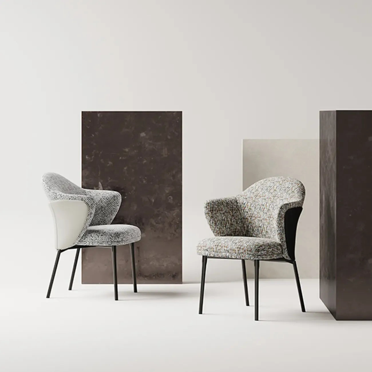 Fauteuils modernes à dossier bas rembourrés en coton et lin