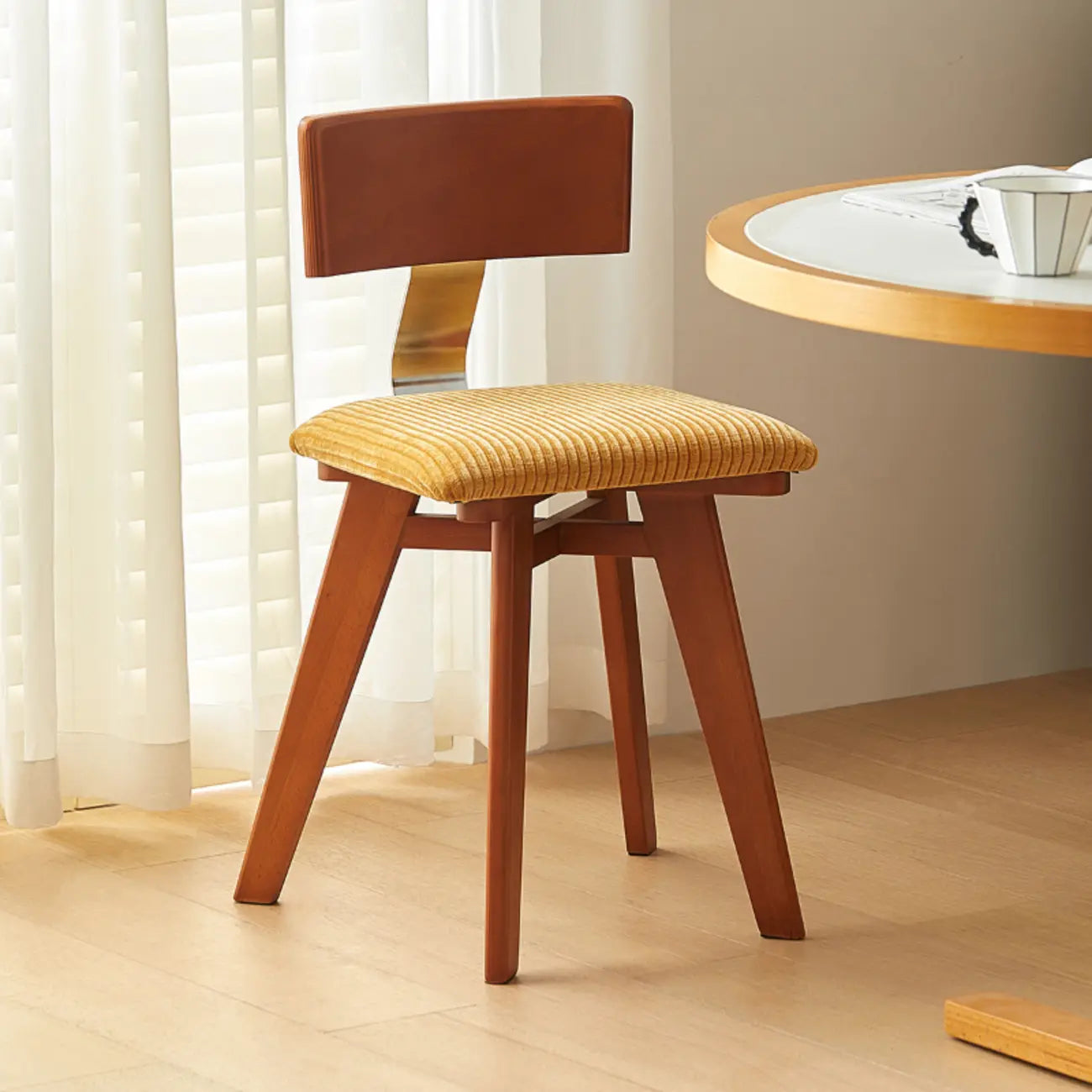 Chaise de salle à manger en bois sans accoudoirs, rembourrée, de style moderne du milieu du siècle