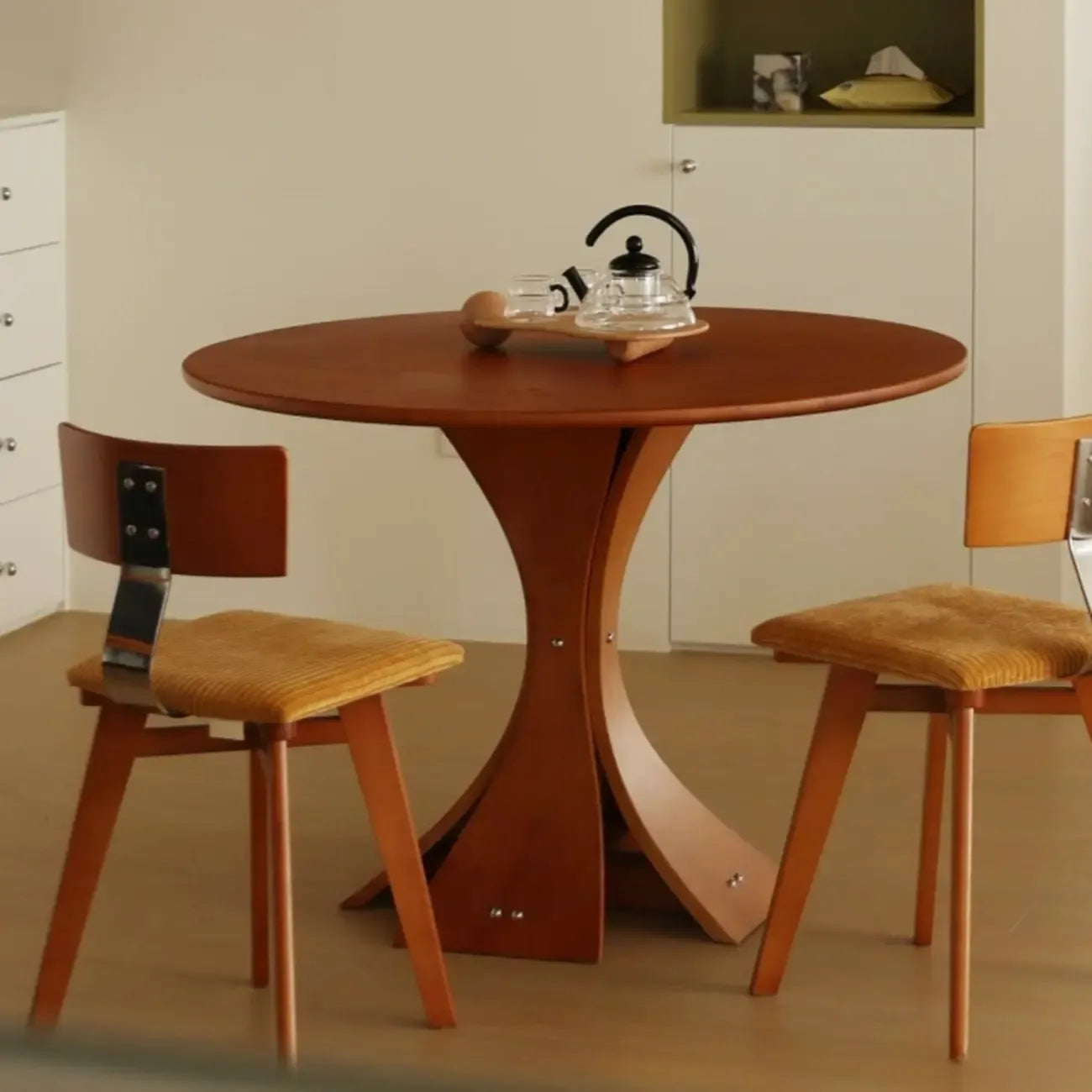 Chaise de salle à manger en bois sans accoudoirs, rembourrée, de style moderne du milieu du siècle