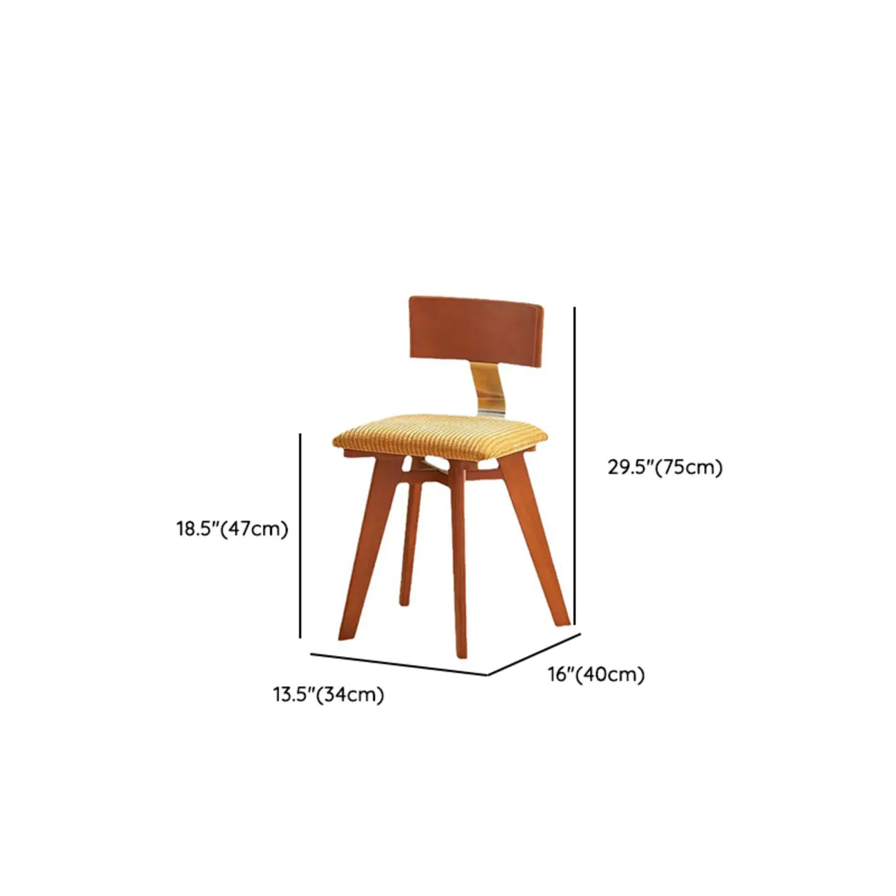 Chaise de salle à manger en bois sans accoudoirs, rembourrée, de style moderne du milieu du siècle