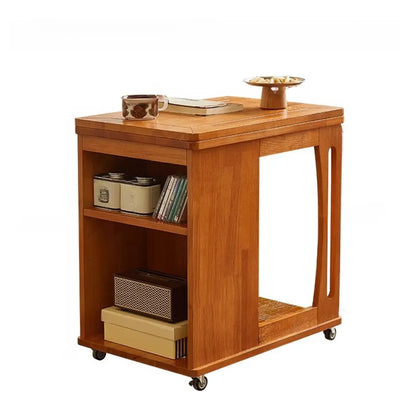 Table d'appoint pliante en bois avec plateau ouvert et roulettes