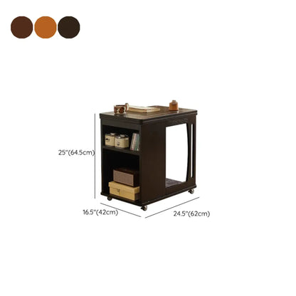 Table d'appoint pliante en bois avec plateau ouvert et roulettes