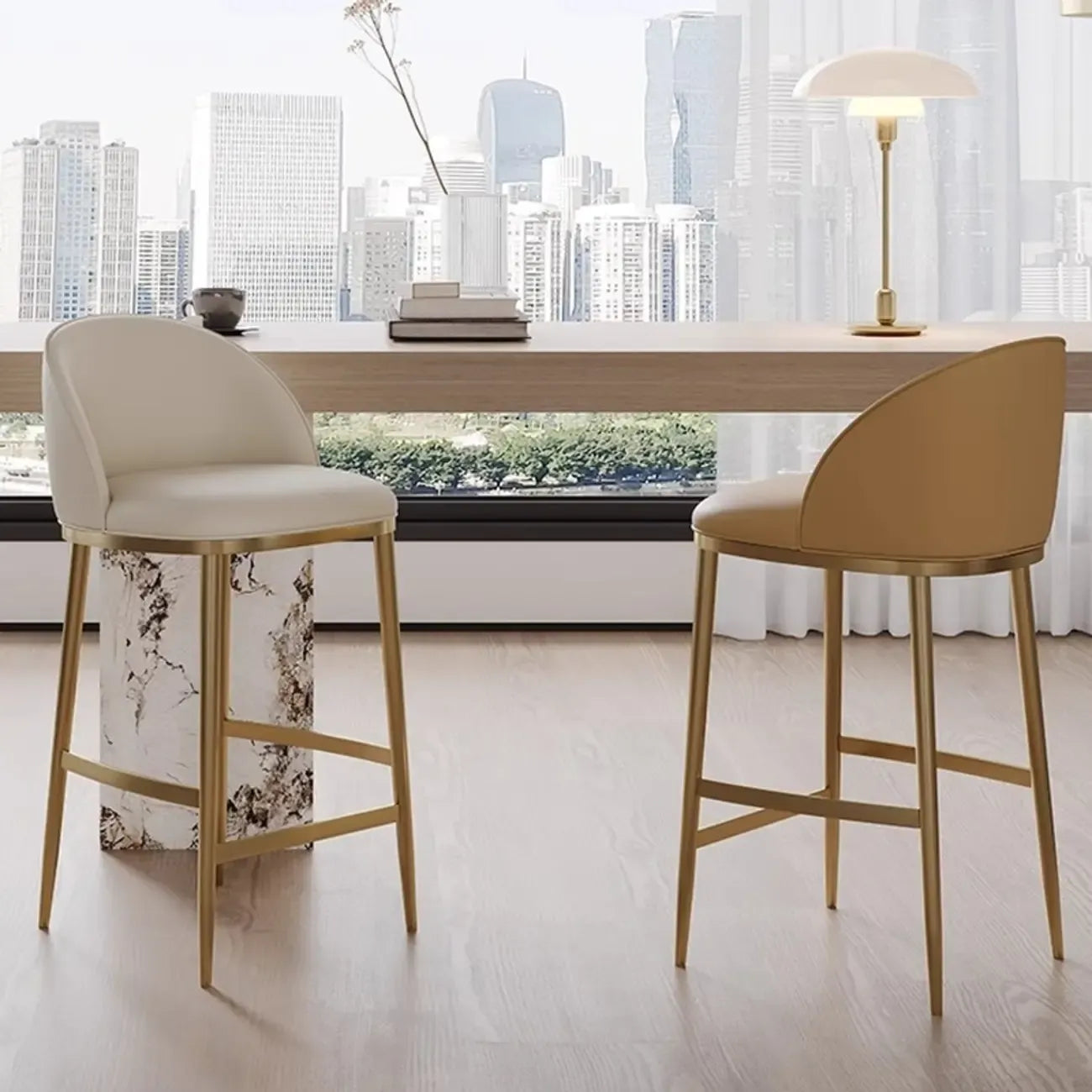 Tabourets de bar en cuir style Mid-Century Modern, hauteur comptoir