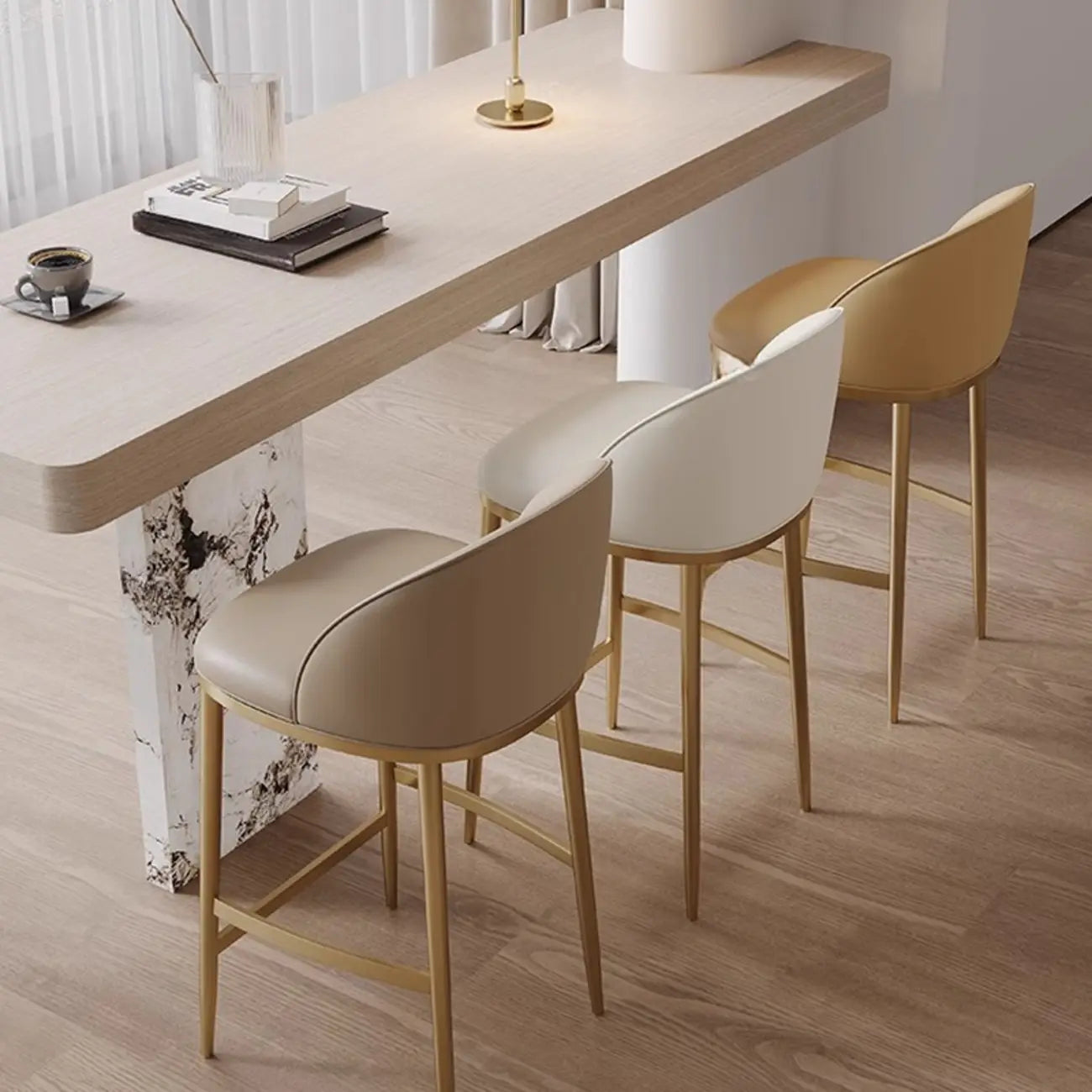 Tabourets de bar en cuir style Mid-Century Modern, hauteur comptoir