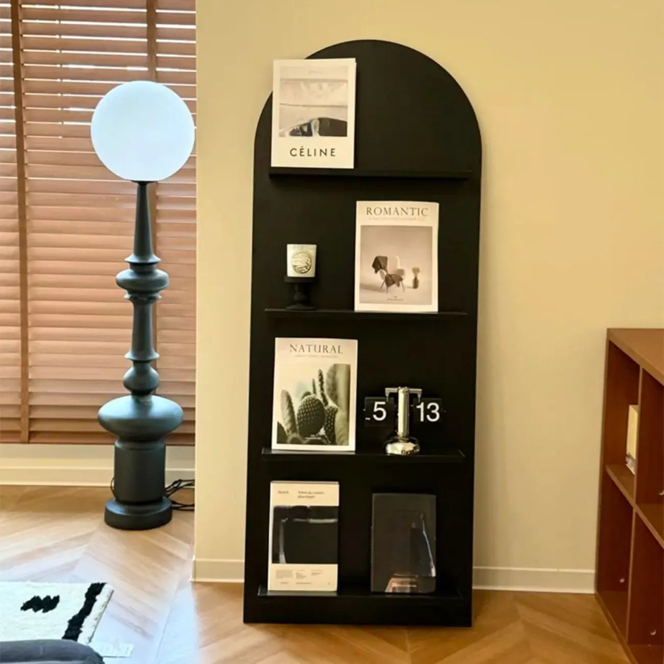 Bibliothèque verticale moderne en bois stratifié, petite vitrine