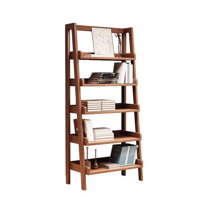 Bibliothèque échelle à plusieurs niveaux en bois de noyer, style moderne du milieu du siècle