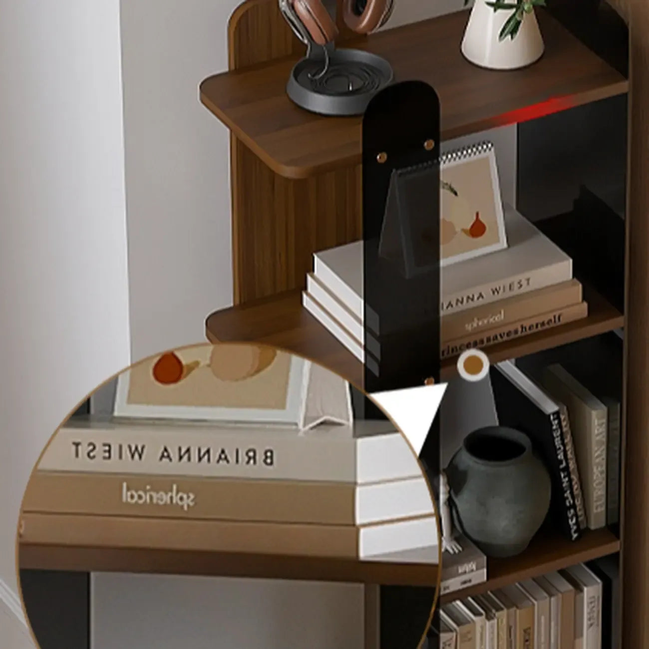 Bibliothèque verticale contemporaine en bois à 4 niveaux et dos ouvert