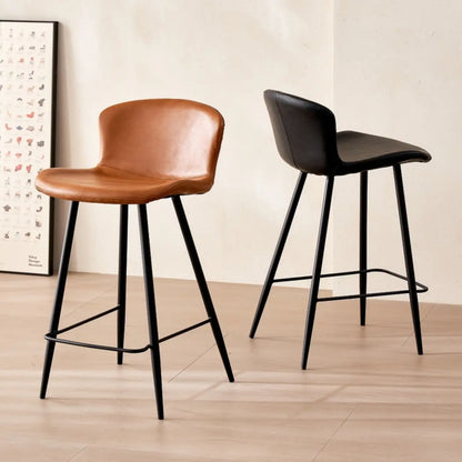 Tabourets de bar baquets en cuir de style moderne du milieu du siècle avec dossier bas