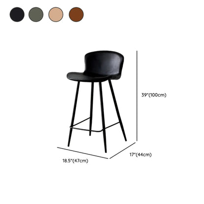 Tabourets de bar baquets en cuir de style moderne du milieu du siècle avec dossier bas