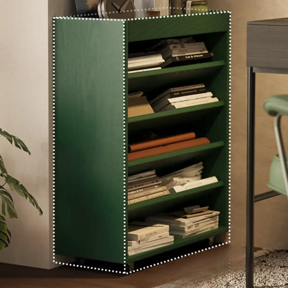 Bibliothèque verticale à 5 niveaux en bois d'hévéa avec roulettes