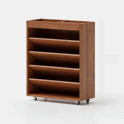 Bibliothèque verticale à 5 niveaux en bois d'hévéa avec roulettes