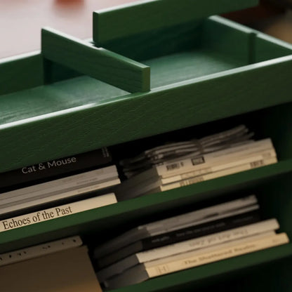 Bibliothèque verticale à 5 niveaux en bois d'hévéa avec roulettes