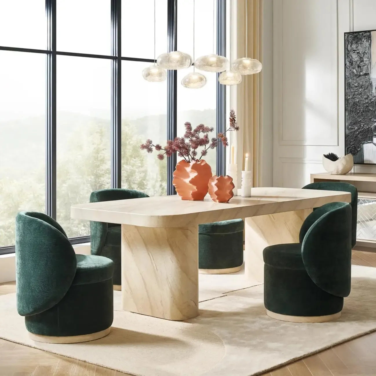 Lustre moderne en verre et LED pour îlot de cuisine