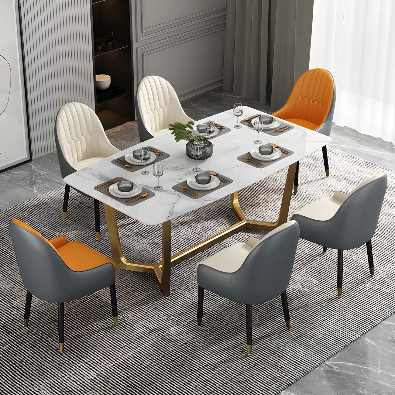 Chaise de salle à manger moderne en cuir avec accoudoirs