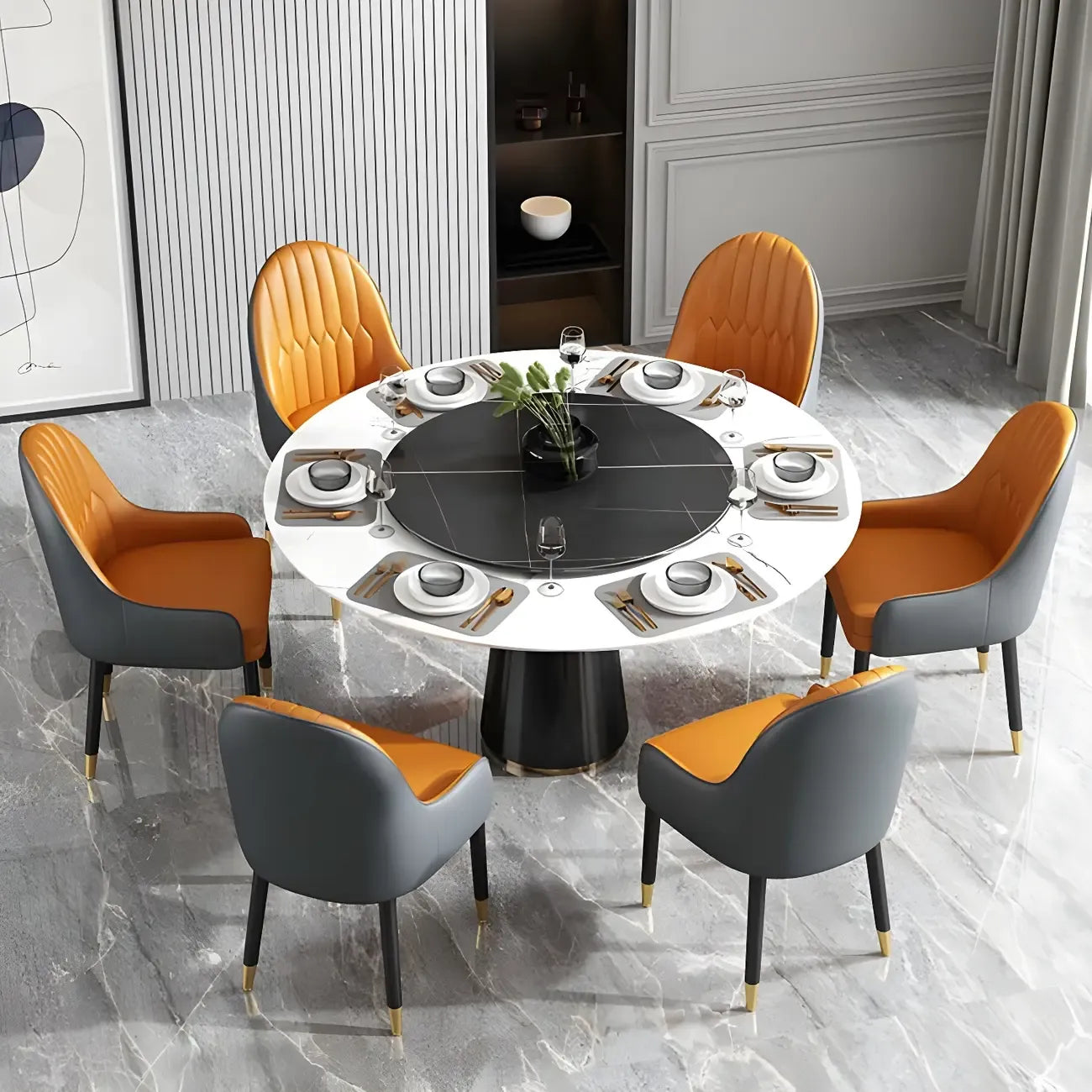 Chaise de salle à manger moderne en cuir avec accoudoirs