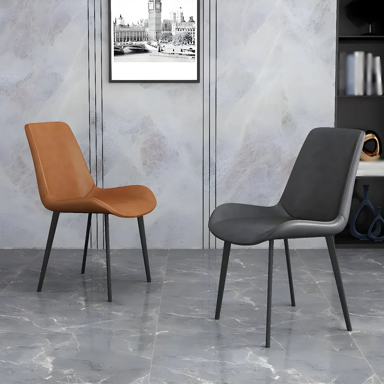 Chaise de salle à manger Parsons sans accoudoirs, revêtue de cuir et inclinée