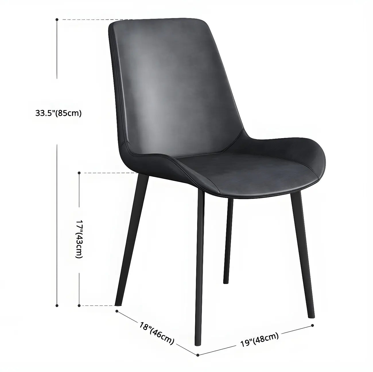 Chaise de salle à manger Parsons sans accoudoirs, revêtue de cuir et inclinée