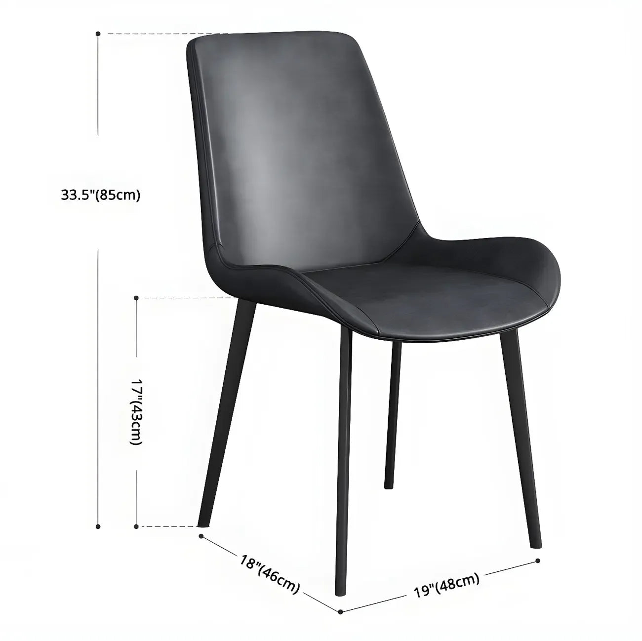 Chaise de salle à manger Parsons sans accoudoirs, revêtue de cuir et inclinée
