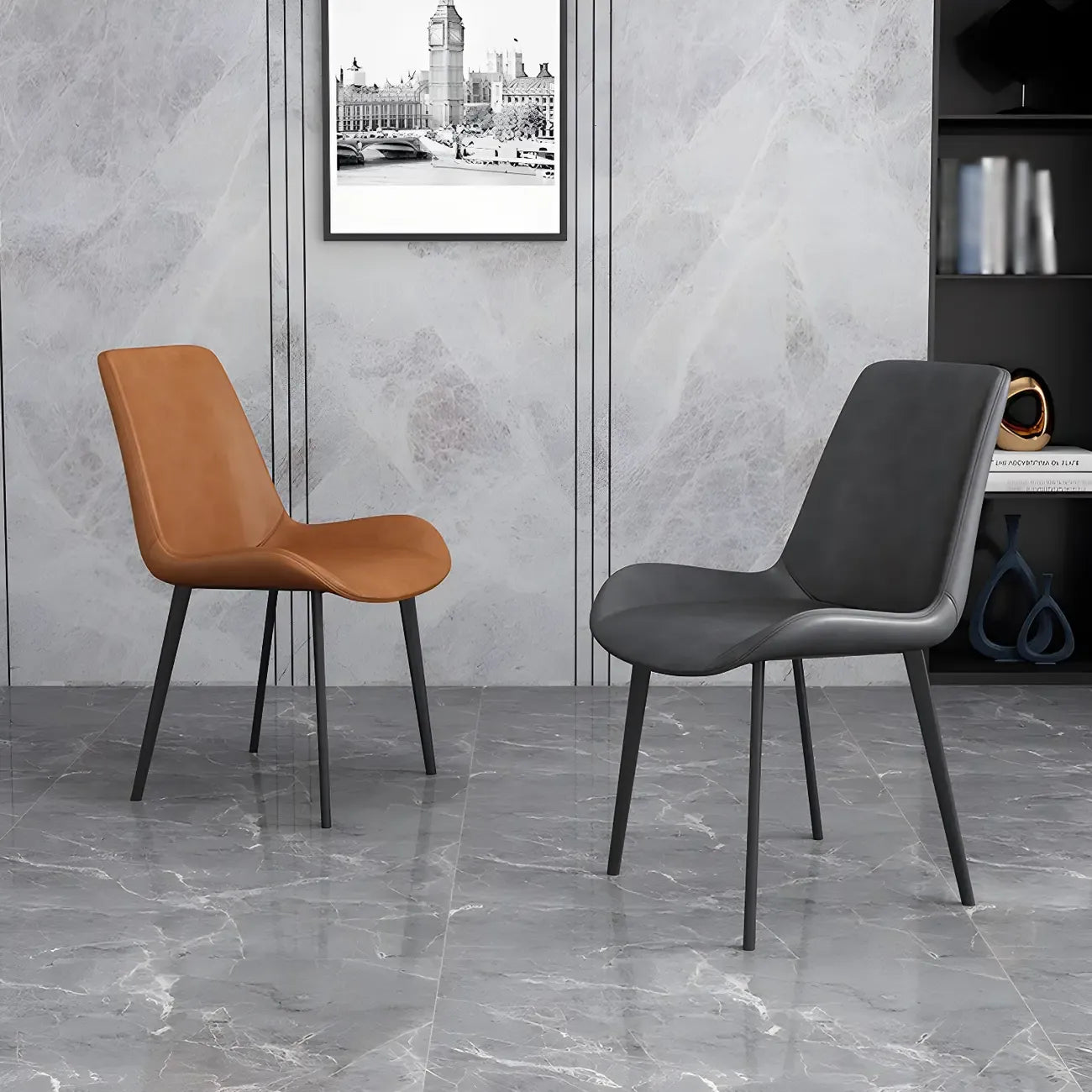 Chaise de salle à manger Parsons sans accoudoirs, revêtue de cuir et inclinée