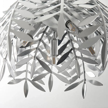 Suspension moderne en métal argenté en forme de feuille