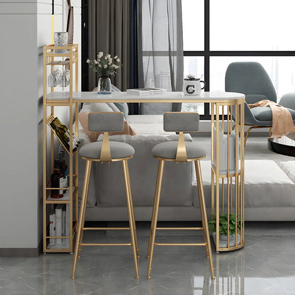 Tables de bar avec porte-bouteilles en fer imitation marbre doré glamour