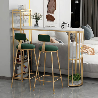 Tables de bar avec porte-bouteilles en fer imitation marbre doré glamour