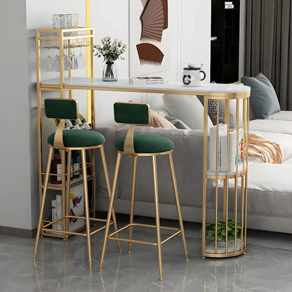 Tables de bar avec porte-bouteilles en fer imitation marbre doré glamour