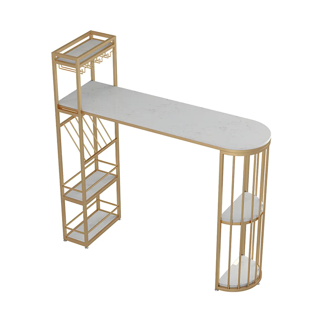 Tables de bar avec porte-bouteilles en fer imitation marbre doré glamour