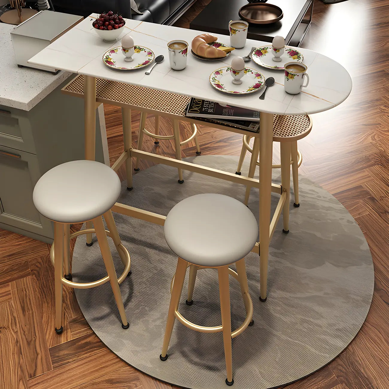 Table haute Glam Stone en métal doré