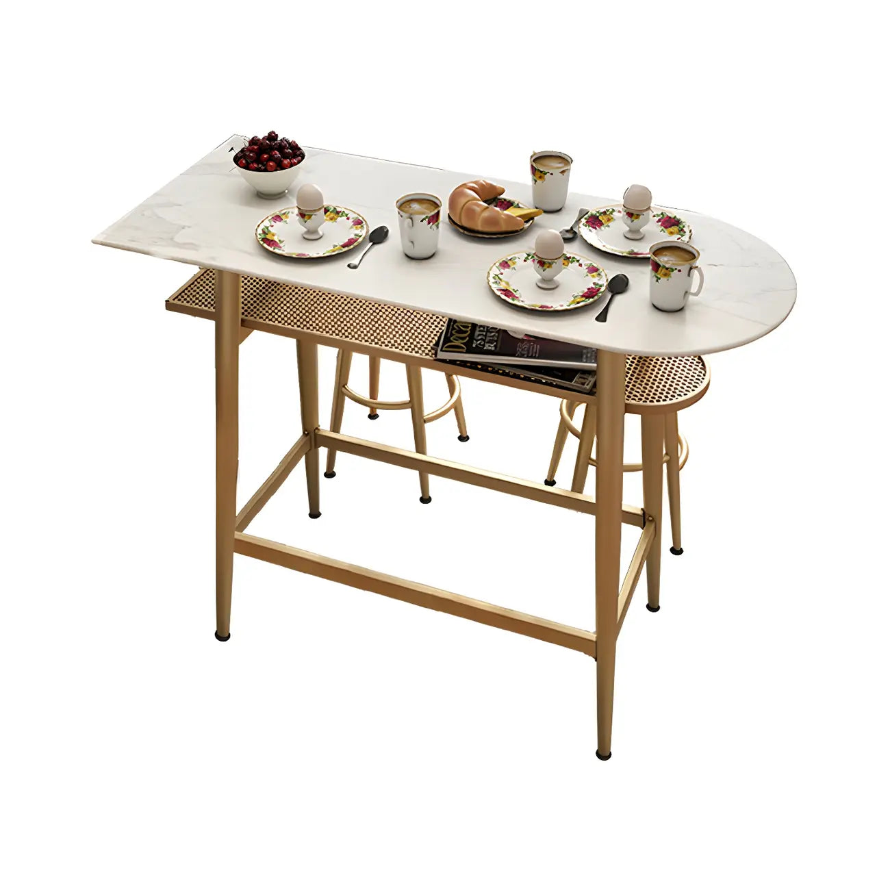 Table haute Glam Stone en métal doré
