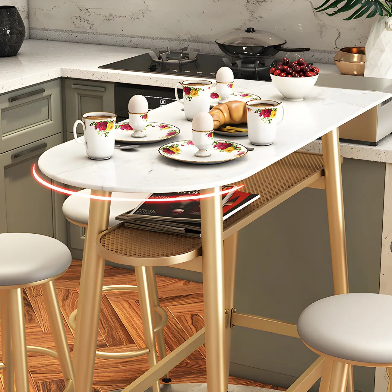 Table haute Glam Stone en métal doré