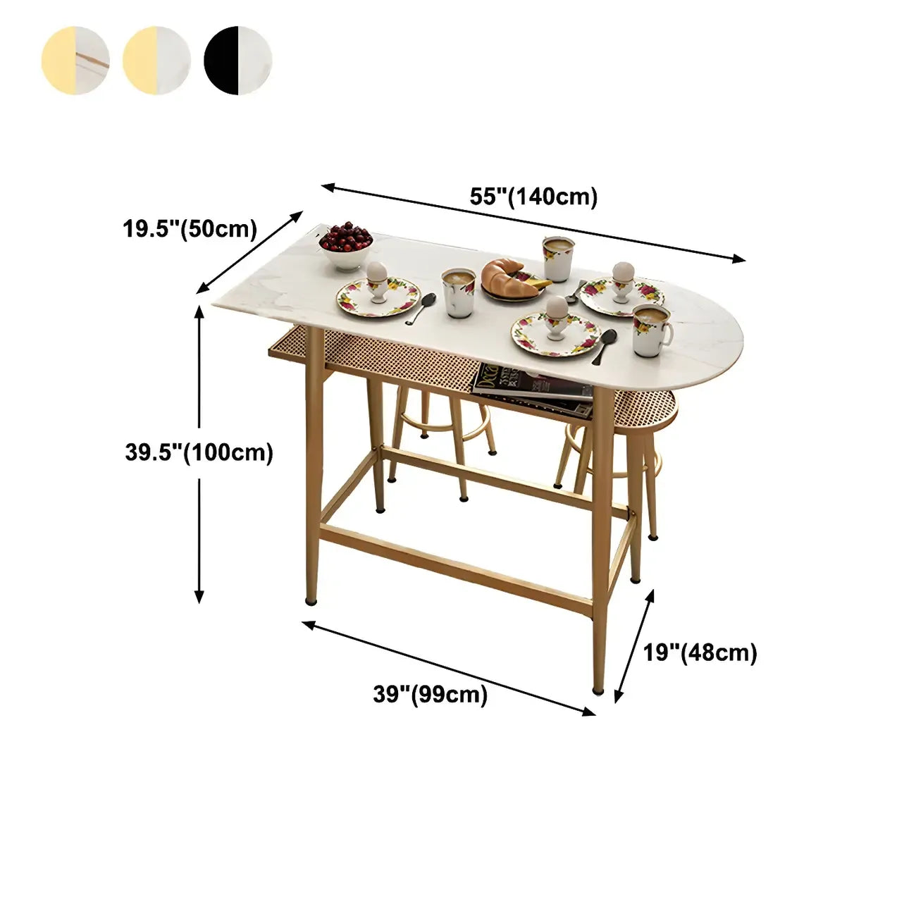 Table haute Glam Stone en métal doré