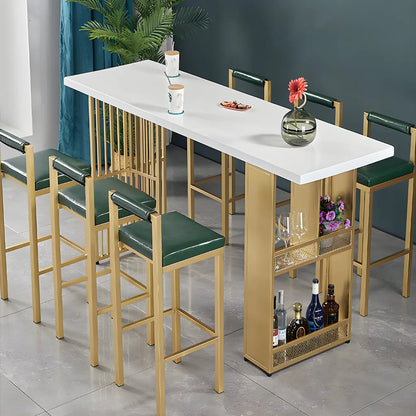 Tables de bar glamour dorées avec plateau en bois et étagère en métal
