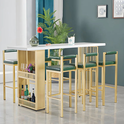 Tables de bar glamour dorées avec plateau en bois et étagère en métal