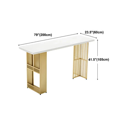 Tables de bar glamour dorées avec plateau en bois et étagère en métal