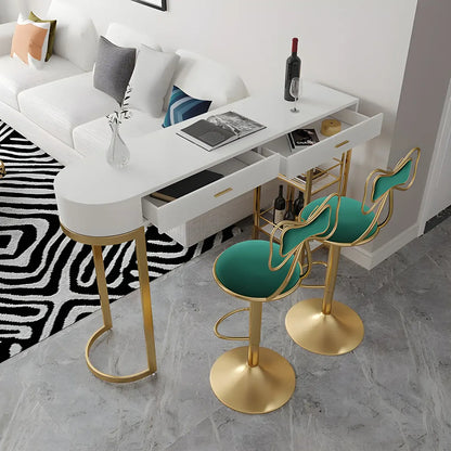 Tables de bar de rangement Glam White Free Form en fer doré