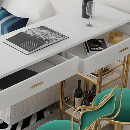 Tables de bar de rangement Glam White Free Form en fer doré