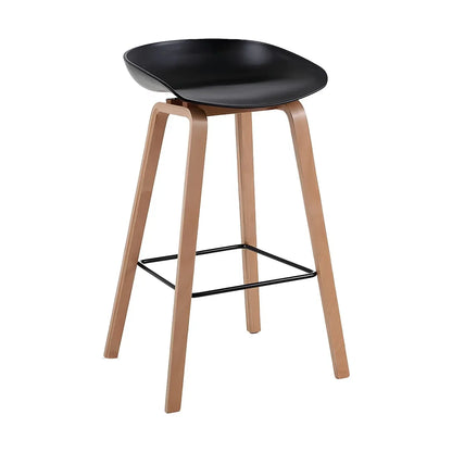 Tabouret de bar moderne du milieu du siècle en plastique avec pieds en bois