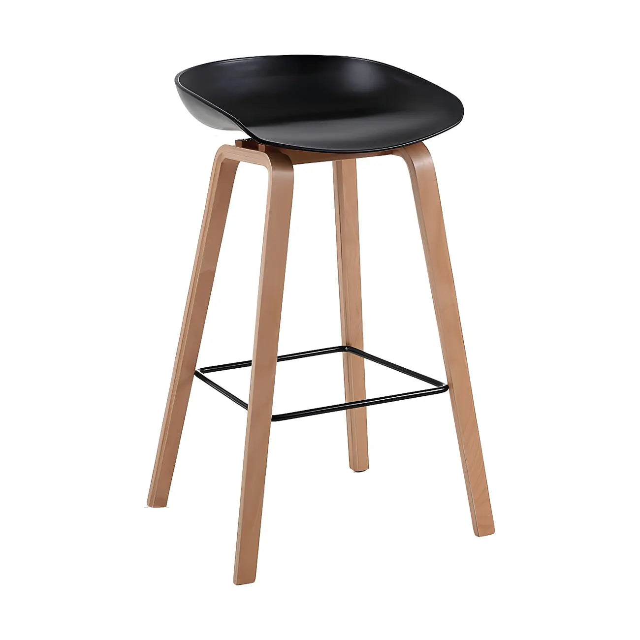 Tabouret de bar moderne du milieu du siècle en plastique avec pieds en bois