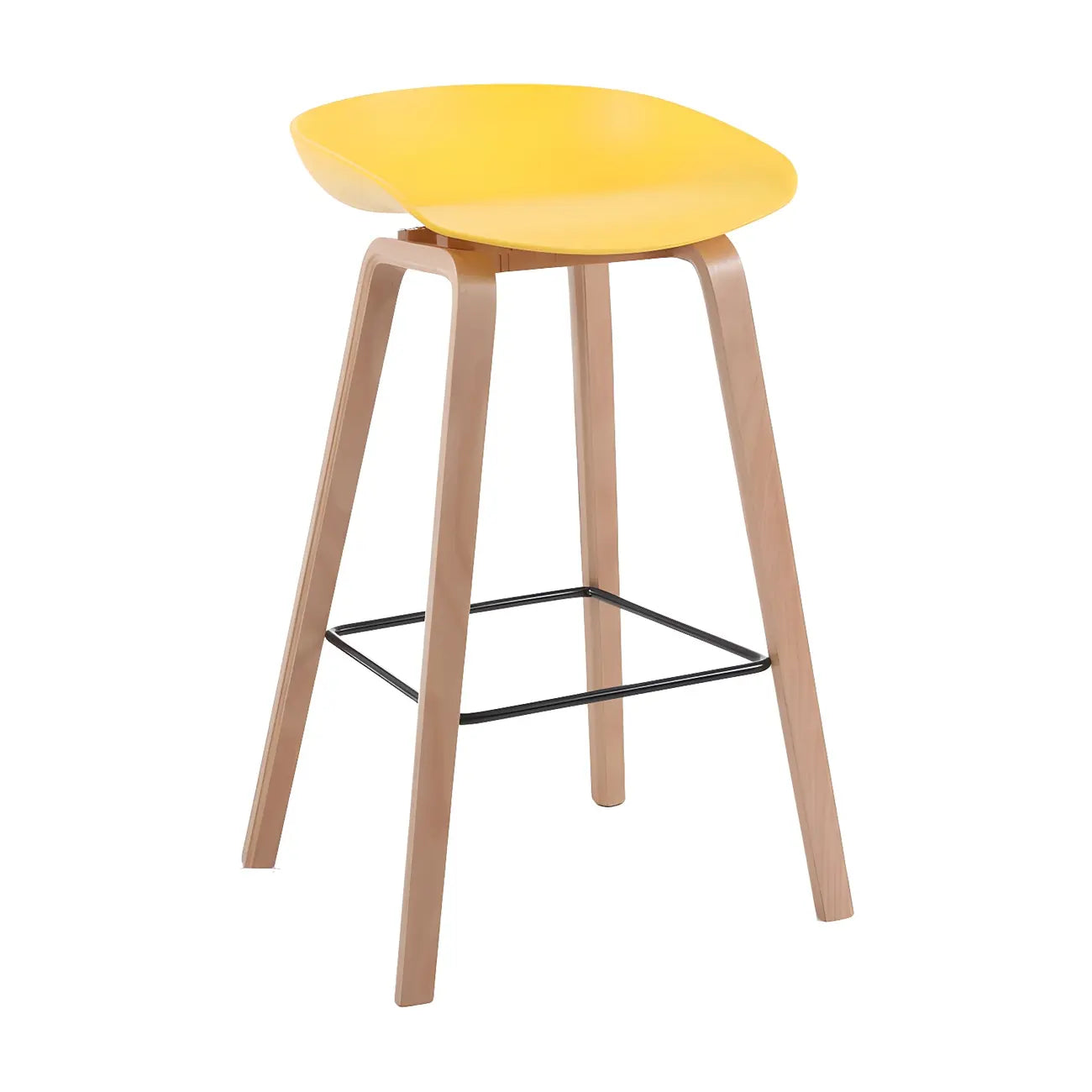 Tabouret de bar moderne du milieu du siècle en plastique avec pieds en bois