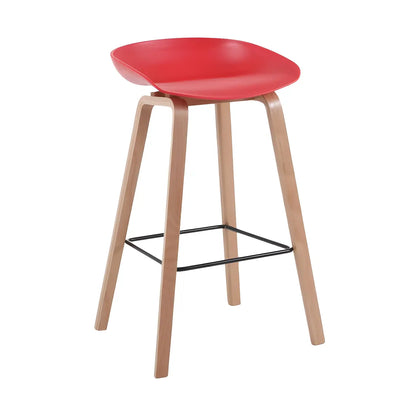 Tabouret de bar moderne du milieu du siècle en plastique avec pieds en bois