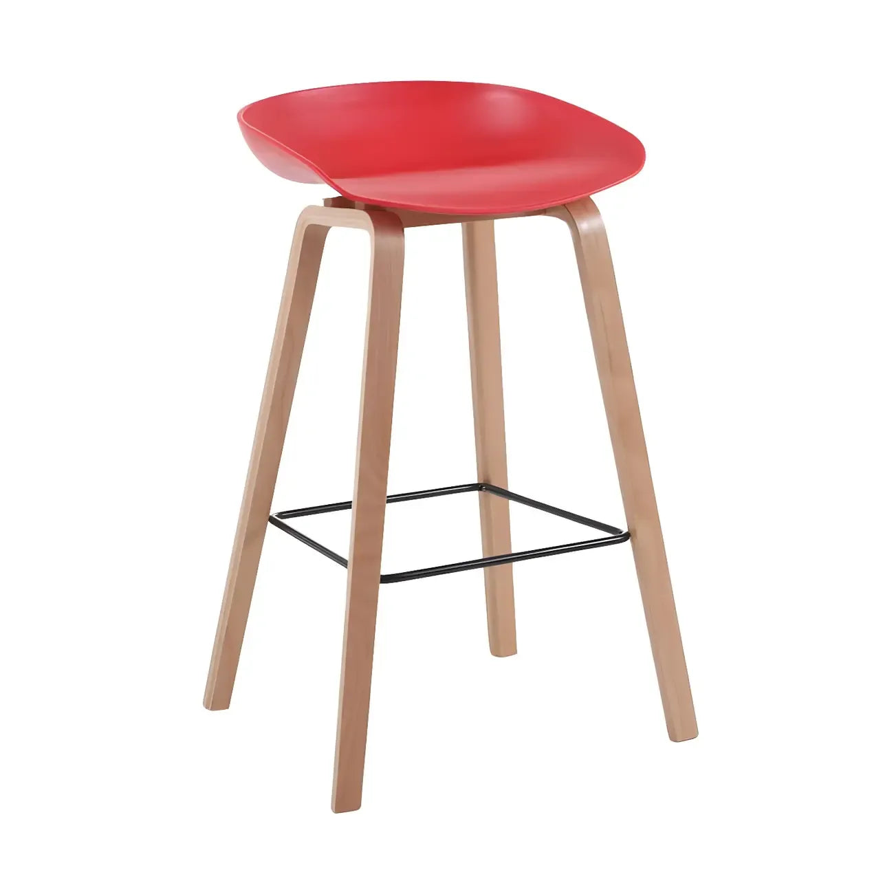 Tabouret de bar moderne du milieu du siècle en plastique avec pieds en bois