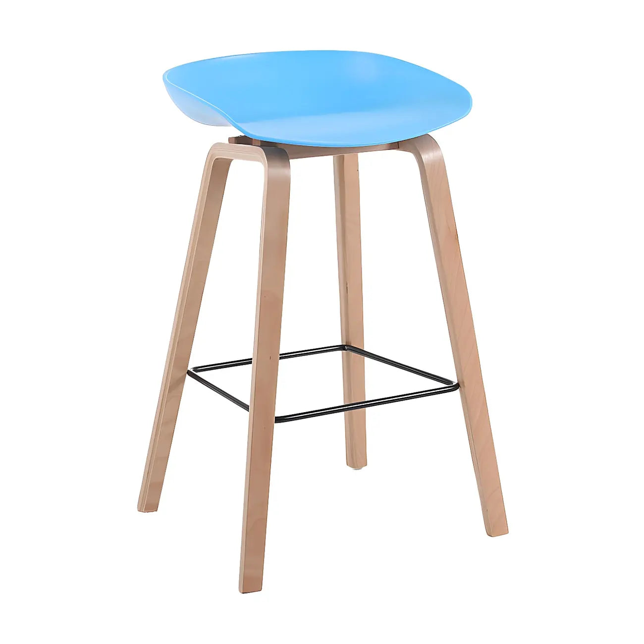 Tabouret de bar moderne du milieu du siècle en plastique avec pieds en bois