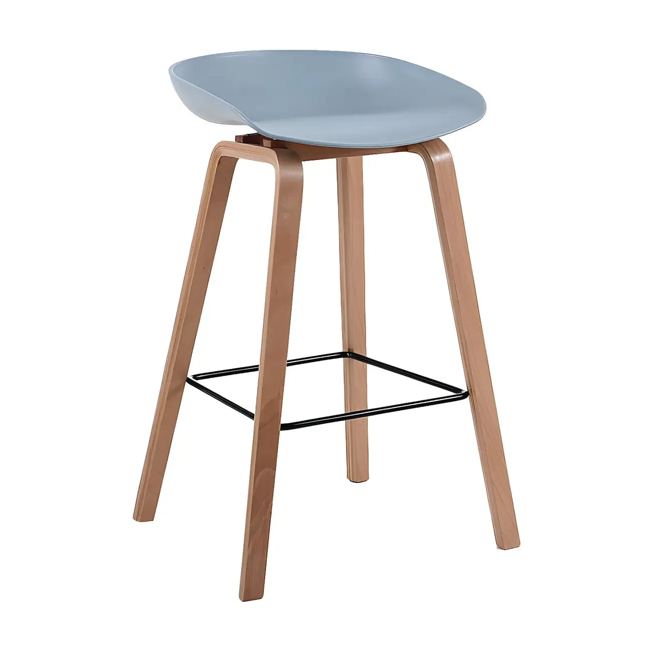 Tabouret de bar moderne du milieu du siècle en plastique avec pieds en bois