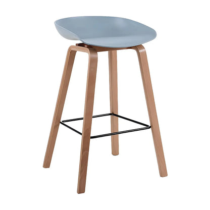 Tabouret de bar moderne du milieu du siècle en plastique avec pieds en bois