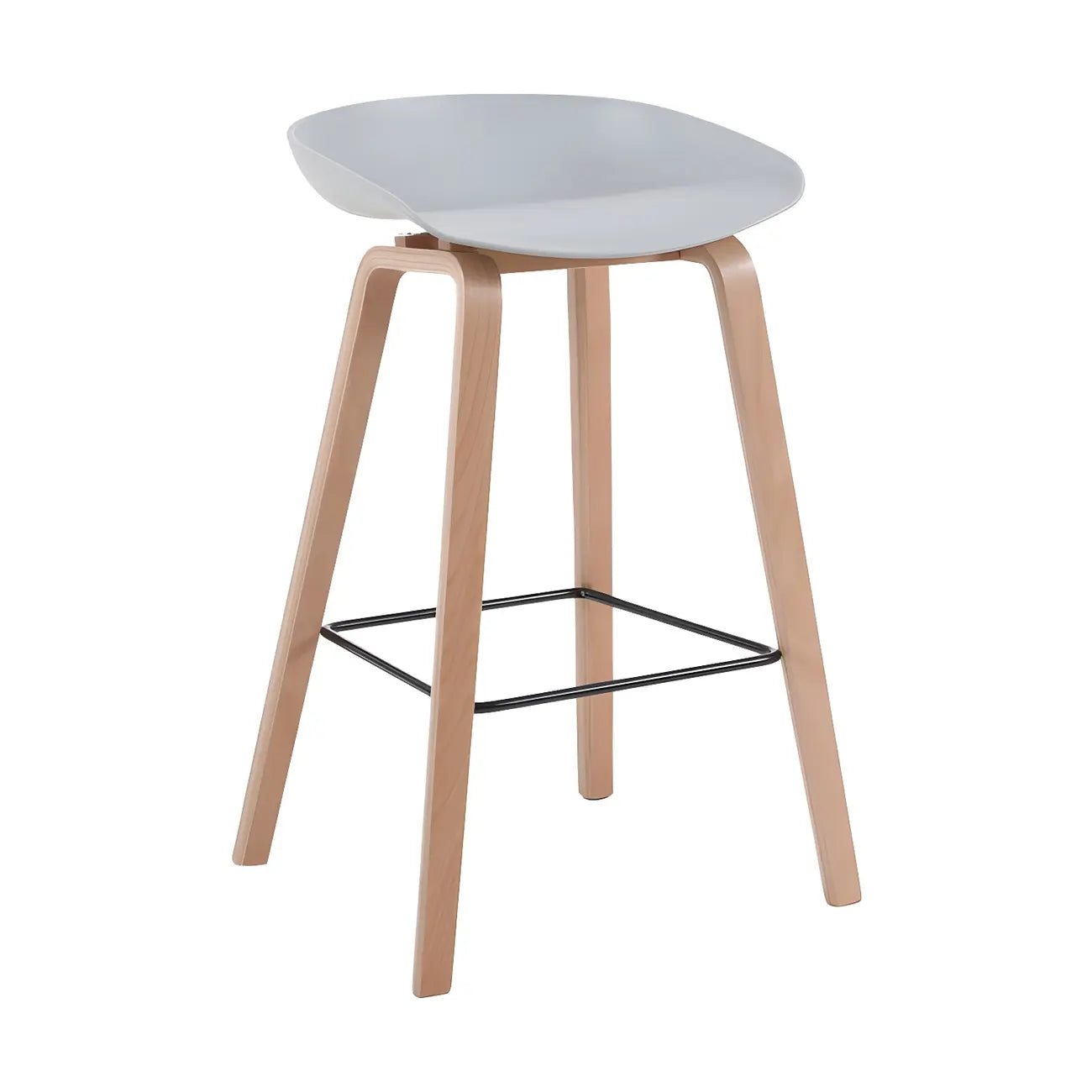 Tabouret de bar moderne du milieu du siècle en plastique avec pieds en bois