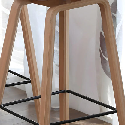 Tabouret de bar moderne du milieu du siècle en plastique avec pieds en bois
